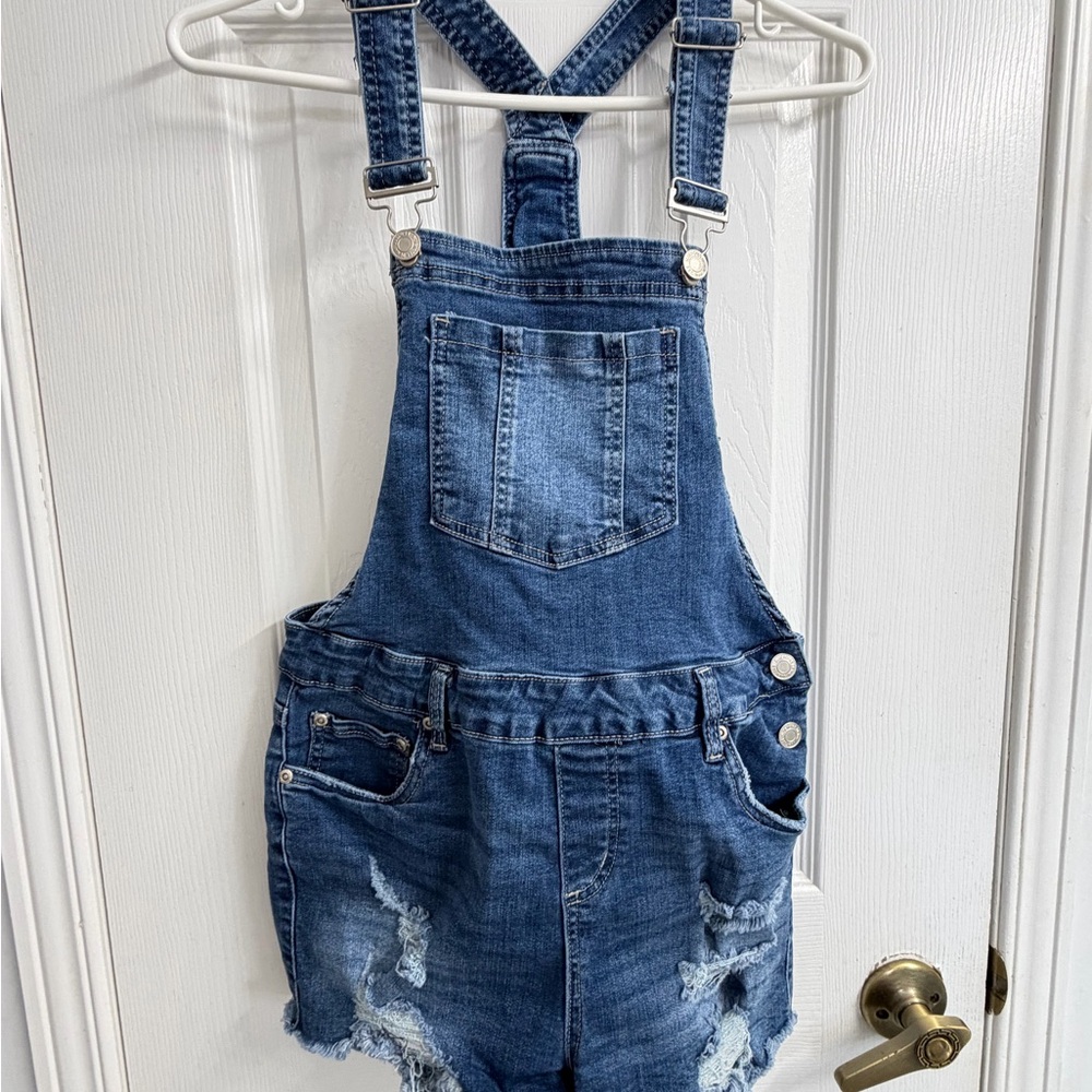 Bluenotes Denim Overall Shorts Women's Medium Shortalls Stretch Distressed